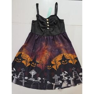 DRESSFO Halloween Dress XL‎ US 10 Witches Graveyard Galaxy Print Swing Goth NWT